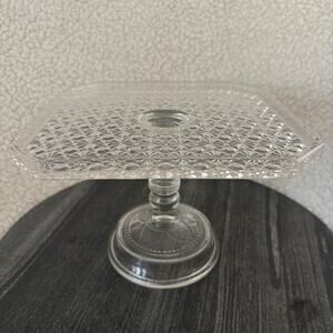 EAPG Antique Adams & Company Square Glass Pedestal Cake Stand Daisy And Buttons